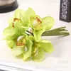 Dekorativa blommor faux orkidé verklig touch latex 6 huvuden cymbidium falska blommor dekoration bröllop brud som håller bukett för hemmet