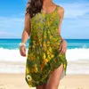 Robes décontractées robe pour femmes été plage printemps dégradé impression lâche balançoire couvrir robe d'été sans manches broder tunique