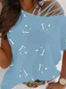 Koszulki damskie Kobiety kołnierz skąpe kołnierz z krótkim rękawem Top Bluzka Summer letnie puste wydrukowanie luźne bluzy mody bluzy mody bluzy