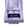 Bow Ties Lilac Violet Solid 2023 Elegant Mens Hanky ​​Cufflink Silk Slips för män Bröllopsfest Affärsmodemärke Hi-Tie