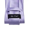 Laço Lilás Violeta Sólido 2023 Elegante Mens Hanky Abotoadura Seda Gravata Para Homens Festa de Casamento Negócios Moda Marca Hi-Tie