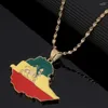 Hanger Kettingen Trendy Ethiopische Vlag Leeuw Kaart Ketting Voor Vrouwen Mannen Goud Kleur Zilveren Ketting Sieraden