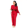 Women's Two Piece Pants RMSFE 2023 Early Autumn Women Round Neck Front Short Back Long Ruffle Zipper Pocket Straight Set