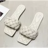 Vrouwen Slip op PU Lederen Slippers Dames Zachte Bodem Zomer Mode Platte Slipper Casual Schoenen Vierkante Neus Schoeisel Leren Sandalen