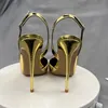 Gold Slingback Mase Pumps Dostosowane obcasy 10 cm Wskazane palec u nóg imprezowy buty ślubne seksowne duże rozmiar 33-45