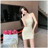 Abiti casual Summer Mesh Halter Hollow Out Back Mini Dress Girls Elegant Folds Bodycon sopra il ginocchio per le donne