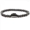 Testa di leopardo placcata pistola nera alla moda con bracciale elastico in zirconi cubici gioielli con perline a sfera in metallo