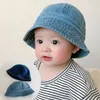 Casquettes Chapeaux Pliable Bébé Denim Seau Chapeau Vintage Enfants Protection Solaire Casquettes D'été Pêcheur Chapeau Coupe-Vent Sangle Garçons Filles Parasol Chapeau 230626