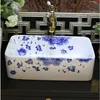 Pia de cerâmica Jingdezhen lavatório de bancada de cerâmica lavatório retangular azul branco lavatório de banheiro Sinksgood qty Dfmti