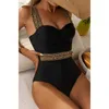 Women's Swimwear Sexy Push Up One Piece Swimsuit 2023 High Waist Black Stitch Bikini Bathing Suits Beach Wear Brazilian Monokini Swimming Suits J230506