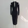 Casual Dresses Women Midi Elegant Sexig ihålig Halter Club Party Black Ladies Slim Fit Evening Celebrity Bandage Vestidos