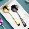 2024 Luxury Stainless Steel Soup Spoons Colorful Round Head Ice Cream Cake Dessert Coffee Mixing Spoon Kitchen Tableware Black Gold