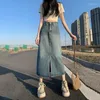 Rokken Koreaanse Dameskleding Blauwe Rok Denim Midi Harajuku Stijlvolle Y2k Stijl Mode Zomer Hoge Taille Kleding
