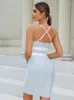 Casual Dresses Sexig Deep V Neck Sleeveless Bandage Dress Women Sky Blue Sling Patchwork Backless BodyCon Mini Club Party Evening Outfits