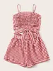 Dress Zuorlgoe Woman Two Piece Set Gingham Bubble Lattice Sling Crop Top Shorts Pullover Above Knee, Mini Elastic Waist Casual