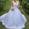 Vestido De Noiva Ball Gown Wedding Dresses 2021 Illusion Bodice White Vintage Lace Appliques Bridal Gowns V Neck Backless For Chur242T