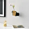 vase拳の形をしたガラスの花瓶握りこぶし花の壁の花瓶リビングルーム机家具樹脂手瓶の家の装飾230625