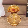 Ljushållare Spot Holder Lotus Gold Diwali Diya Lamp Indian Stand Mässingslampor Oil Flower Decor Tealight Crystal Candelabra Använd Lights 230625