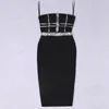 Casual Dresses Embroidered Flares Hollow Out Design Bodycon Bandage Dress Women Sexy Black Mid-Calf Sleeveless Club Evening Party Gown 2023