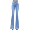 Jeans feminino primavera outono calça feminina micro flare cintura alta fina lavada drapeado azul/cor clara