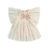 Flickaklänningar rarjuiey född spädbarn baby romper klänning blommas spets tyll tutu sommar födelsedagsfest prinsessan bodysuit (beige