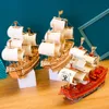 Model Set 3D Wooden Puzzle Vintage Sailing Boat Sailboat Pirate Ship Model Royal Queen Kit DIY Decoration Toys for Adult Kids 230625