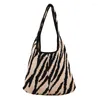 Sacos de noite chique malha bolsa feminina padrão zebra crochê corda ombro eco coreano shopper tricô bolsa aberta mão estilingue