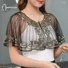 Foulards D'été Solide Couleur Femme Dentelle Tricoté Cardigan Femme Géométrique Perlé Cape Paillettes Capelet Franges O-Cou Bureau Dame Élégant