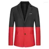 Men's Suits Men's Splicing Black Red Men Suit 2 Pieces Business Blazer Pants Single Breasted Wedding Groom Work Wear Party Causal