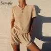 Dress Sampic Casual Summer 2021 Tracksuit Women Shorts Set Short Sleeve Shirt Tops and Mini Shorts Lounge Wear Two Piece Set Outfits