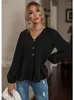 Kvinnors T-skjortor Sruby Kvinnor Temperament Pendlare Solid Color Set Head Långärmad Slim Type Shirt V Collar A Button Tops Fall