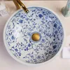 Pia de arte de cerâmica rosa azul branca Europa Estilo vintage Pia de bancada Pia de banheiro pias de banheiro lavatório de porcelana Arabq