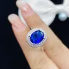 Anel de casamento Menina Simulado Safira azul Cristal zircão Diamante banhado a ouro branco Anel de platina Anel de festa Jóias Presente de aniversário Ajustável