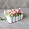 Planters Pots Set Wooden Fence Artificial Flower Set Raw Silk Artificial Flower Potted Living Room Decorative Flowers Small Bonsai Ornaments R230621