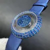 Heren New Iced diamanten horloge blauwe wijzerplaat horloge diamanten kast 37,5 mm lederen band quartz uurwerk