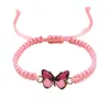 Charm armband rosa strängarmband för kvinnor handgjorda flätad justerbar längdfjäril