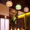 Taklampor ZC-ECC Retro Mosaic Round E27 Lamp Creative Stained Glass LED Light for Dining vardagsrum inomhusdekorbelysning