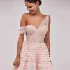 Ombre Ruffles Tiere Balo Abiye Tek Omuz Layere Tül Balo Parti Elbisesi Boncuk Plise Tül Suudi Arapça Bayan Robe de Novia