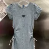 Vestidos de tamanho grande, vestido jeans de cintura oca, elástico, meninas, saias, pingente de personalidade, estilo feminino, camisa, roupas RZTR