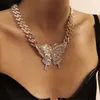 925 Sterling Silver Fashion Jewelry Animals Necklaces For Women Hip Hop Full Diamond CUBAN CHAIN Woman Punk Exaggerated Diamond Inlaid Butterfly NECKLACE