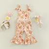 Overalls Fashion Autumn Little Kids Girls Jumpsuits 6M-4Y Ribbed Floral Print Sleeveless Backless Jumpsuits Flare Long Pants Clothes 230625