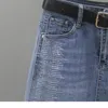 スカートファッション女性デニムスカートラインストーンハイウエストスリムフィット膝の長さジャンサマーオルレディラップヒップ