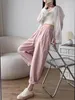 Vrouwen Broek Roze Zomer Katoen Linnen Brede Broek Voor Vrouwen Losse Lace Up Rechte Oversized Baggy Vrouwen Sport harem Joggers