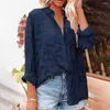 Blouses feminina malha ver através de camisas brancas de manga longa Jacquard camisa elegante blusa de tamanho grande e tops e