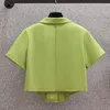 Çalışma Elbiseleri Yaz Büyük Boy Kadın İki Parçalı Set Takım Elbise Yaka Kısa Kollu Hırka Üstler Ve Mini Askı Rahat Zarif Siyah Yeşil