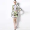 Werk Jurken Dames Mode Sets Luxe Print Shirt Top Geplooide Mini Rok Lente Zomer Vintage Lange Mouwen Knoppen Party 2 Stuk