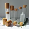 Garrafas de armazenamento de vidro fosco spray de garrafa de bambu para cosméticos com tampa de bomba frascos cobertos 20ml 1oz 40ml 50ml 60ml 80ml 4oz