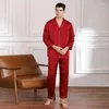 Herren-Nachtwäsche, Herren-Loungewear-Pyjama-Set für Nachtwäsche, langärmelig, Schlaf-Oberteil, Hose, Satin-Seiden-Pyjama, Pyjama