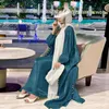 Ubranie etniczne muzułmańskie kamizelki Abaya Sukienka 2 -częściowy zestaw Abayas Maroko Caftan Suknie 2023 Ramadan Dubai Arabski Satyn Satynowy Kimono Cardigan Srain