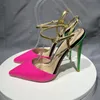 Ankle Strap Women Pumps Patchwork Slingbacks Stiletto High Heel Shoes 12Cm Pointy Toe Ladies Wedding Party Size 33-45